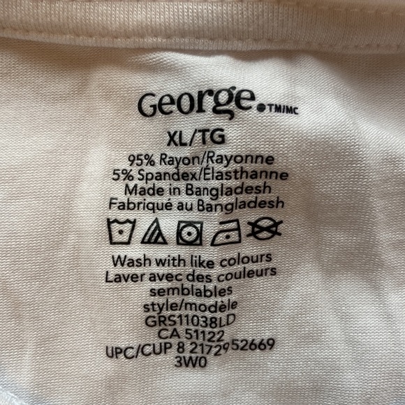 George Womens Top XL Tee Shirt White Scoop Neck Panels Short Sleeve Rayon Soft - Picture 7 of 7